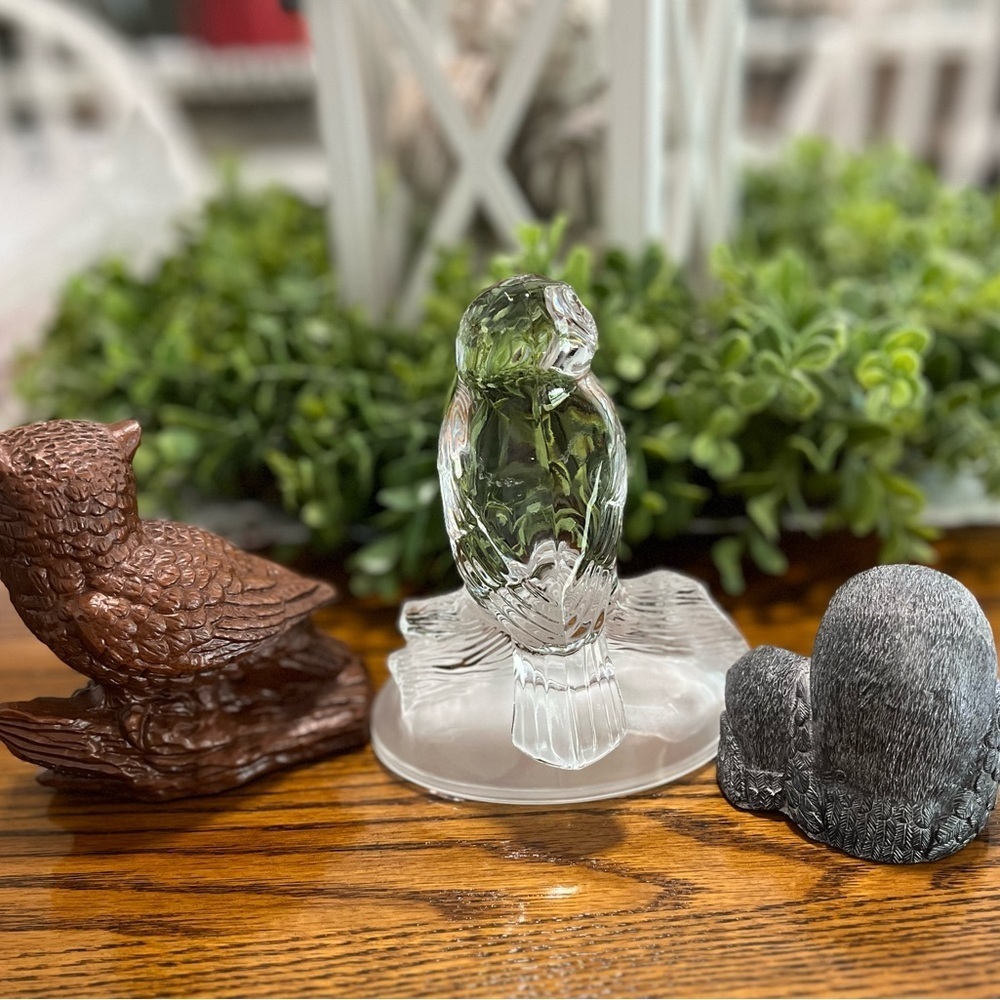 Vintage Lot Of Owls Frosted Owl 6" Carved Pecan Shell 4.5” Owlet Made In Canada - Picture 2 of 8
